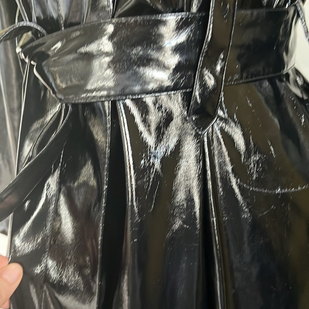 Calvin Klein Black High Shine Patent Faux Leather Trench Coat w/pockets Size M - Picture 10 of 17